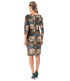 Elegant dense velvet dress with floral print