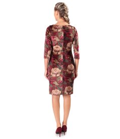 Elegant dense velvet dress with floral print