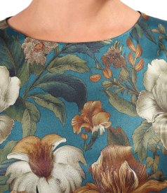Elegant midi dress in viscose with natural silk