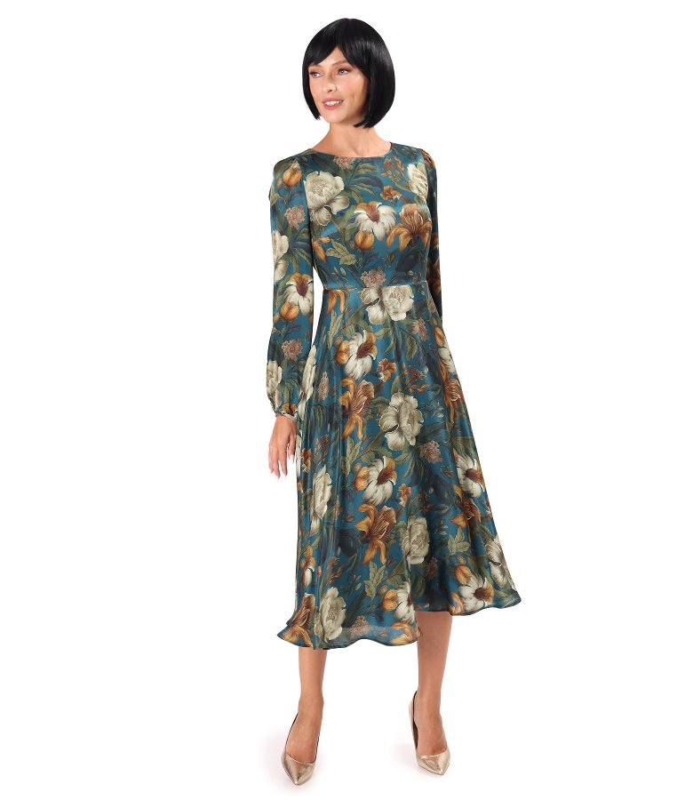 Elegant midi dress in viscose with natural silk