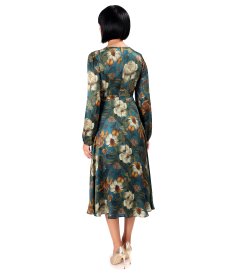 Elegant midi dress in viscose with natural silk
