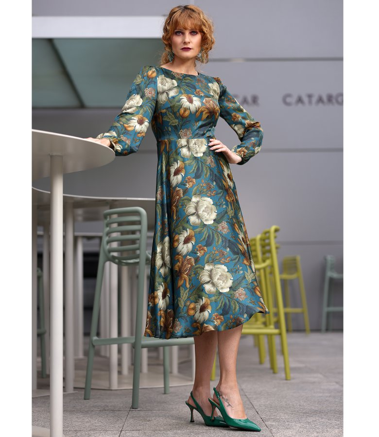 Elegant midi dress in viscose with natural silk