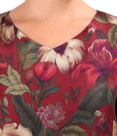 Rochie lejera din viscoza cu matase naturala cu motive florale