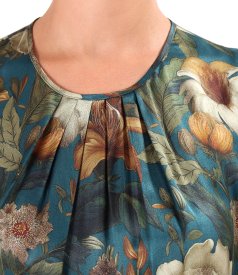 Viscose blouse with silk and draped neckline