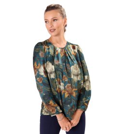 Viscose blouse with silk and draped neckline