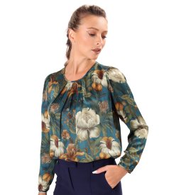 Bluza cu falduri la decolteu din viscoza cu matase naturala