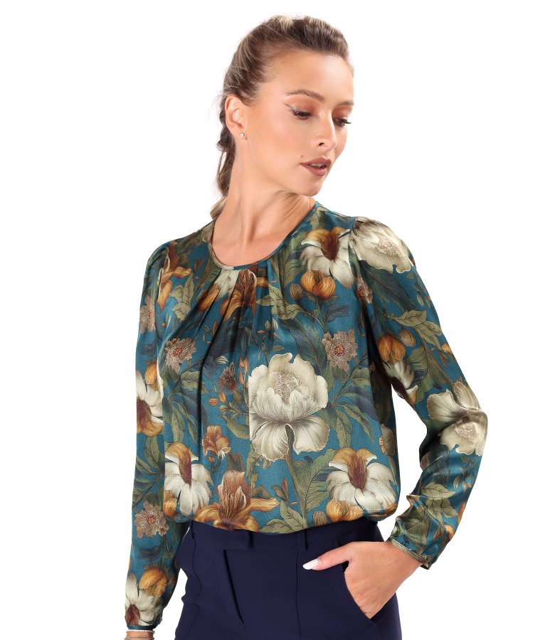 Viscose blouse with silk and draped neckline