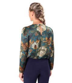 Viscose blouse with silk and draped neckline