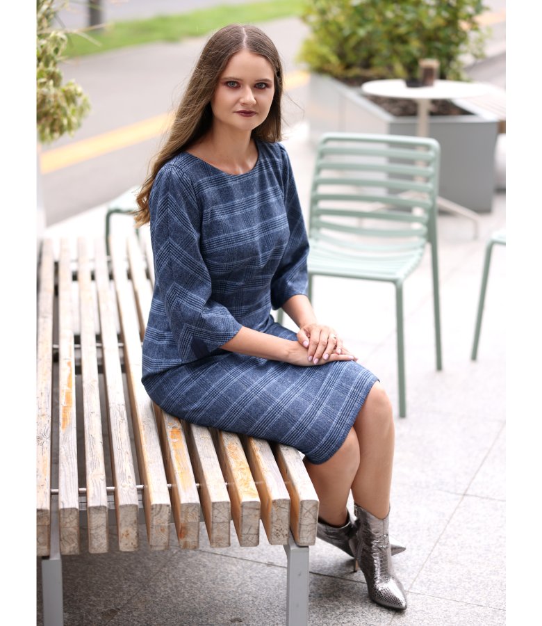 Office checked dress in a cotton and wool blend