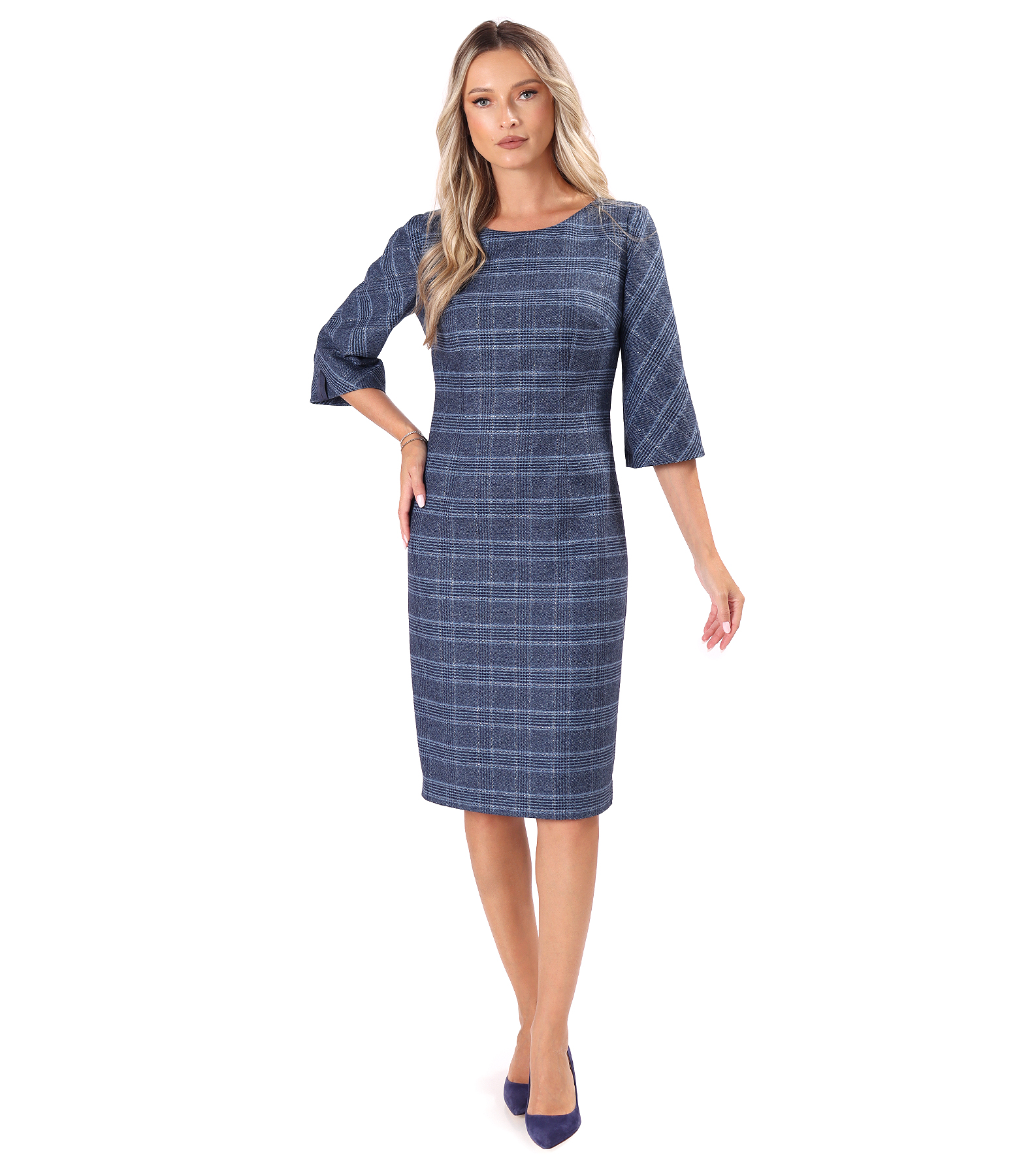 Office checked dress in a cotton and wool blend