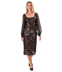 Midi cocktail sequin dress with sheer sleeves