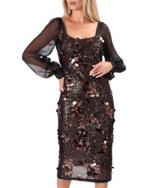 Midi cocktail sequin dress with sheer sleeves