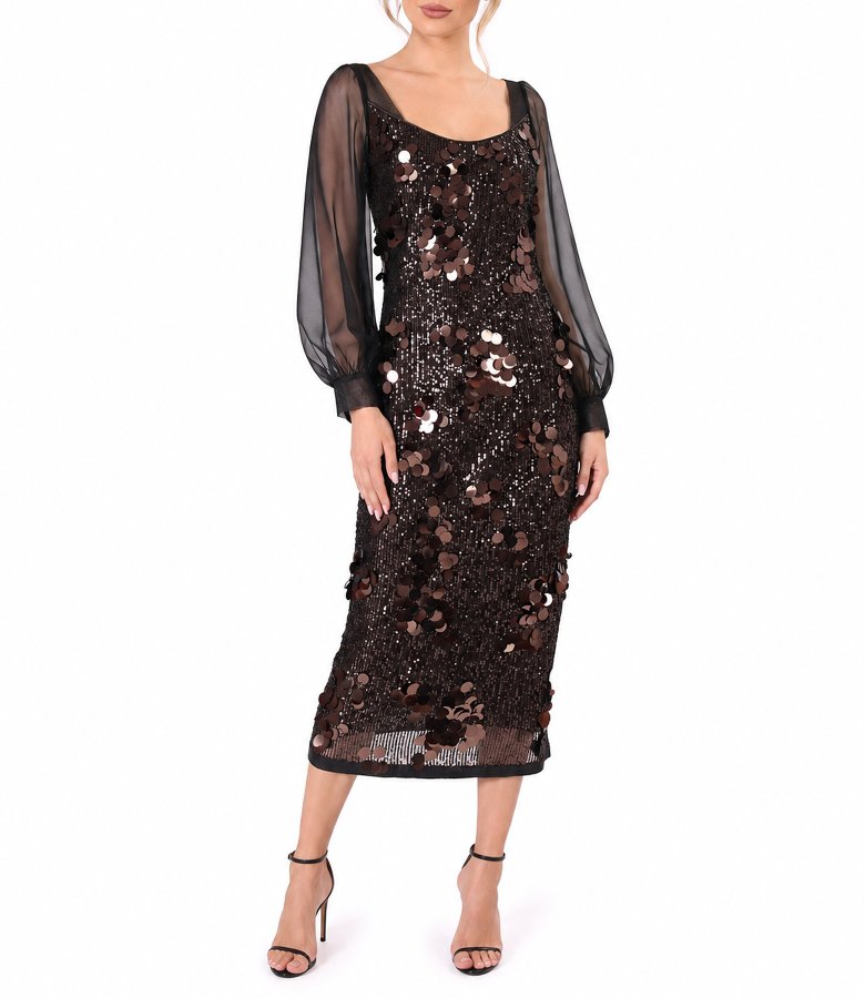 Midi cocktail sequin dress with sheer sleeves