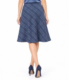 Flared office skirt in a cotton and wool check