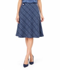 Flared office skirt in a cotton and wool check