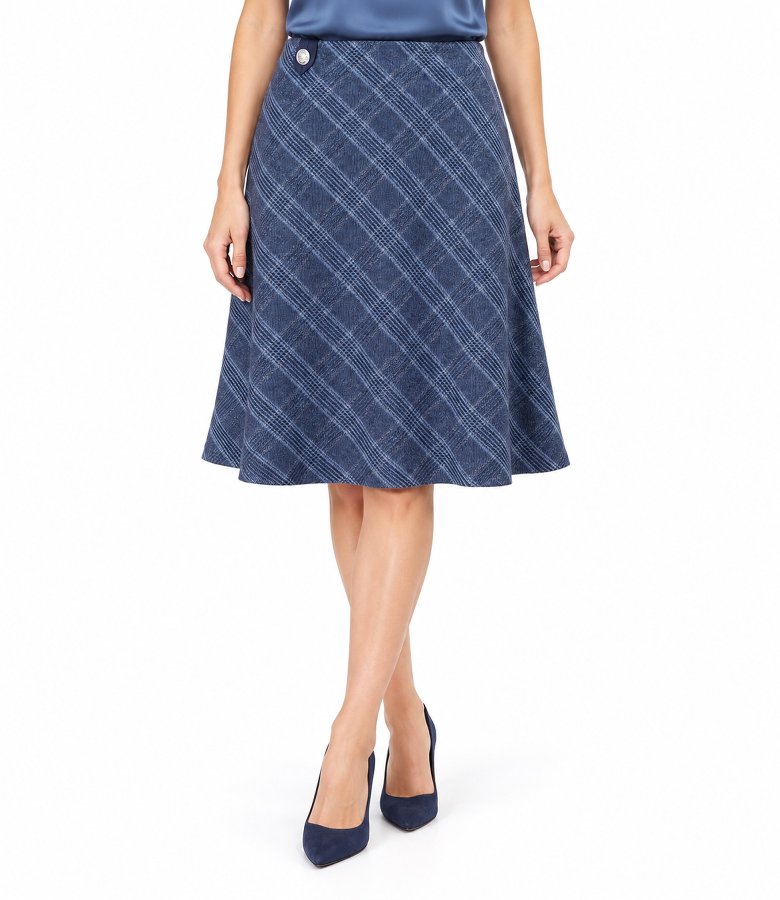 Flared office skirt in a cotton and wool check