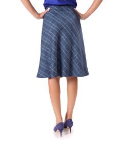 Flared office skirt in a cotton and wool check
