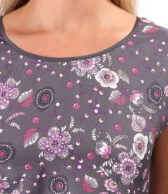 Relaxed-fit blouse with floral print front