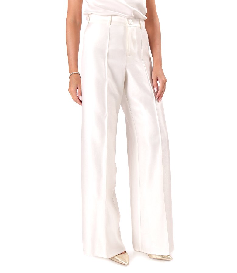 Wide-leg trousers in satin-look fabric