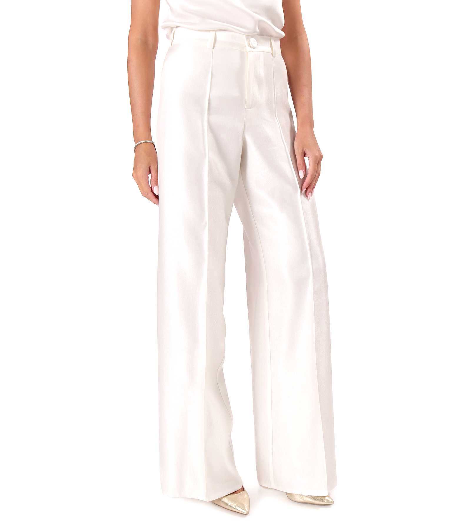 Wide-leg trousers in satin-look fabric