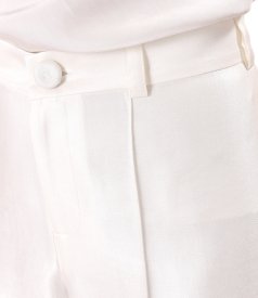 Wide-leg trousers in satin-look fabric