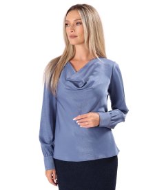 Elegant blouse with draped neckline and long sleeves