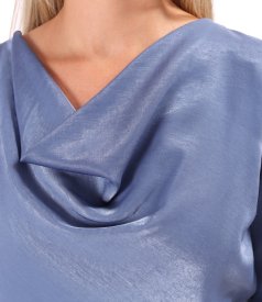Elegant blouse with draped neckline and long sleeves