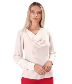 Elegant blouse with draped neckline and long sleeves