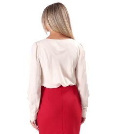 Elegant blouse with draped neckline and long sleeves