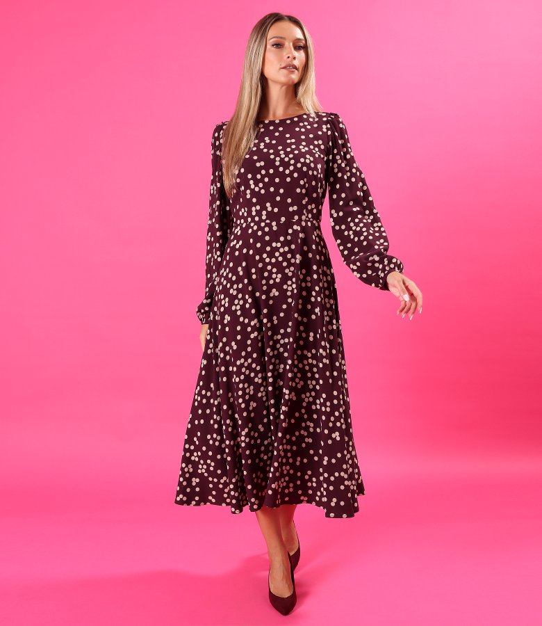 Midi dress in polka-dot printed viscose