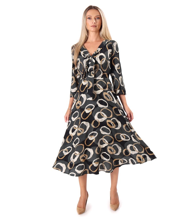 Midi viscose dress with scarf collar