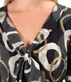 Midi viscose dress with scarf collar