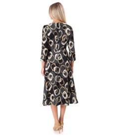 Midi viscose dress with scarf collar
