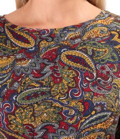 Stretch viscose jersey blouse with paisley print