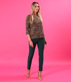 Stretch viscose jersey blouse with paisley print