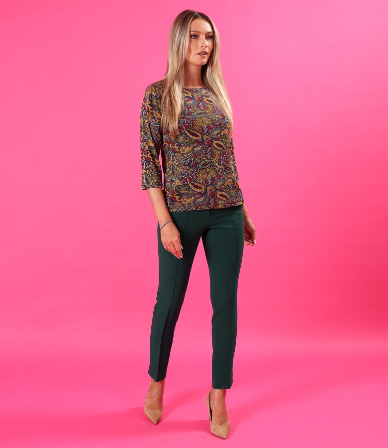 Stretch viscose jersey blouse with paisley print