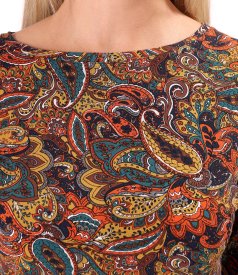 Stretch viscose jersey blouse with paisley print