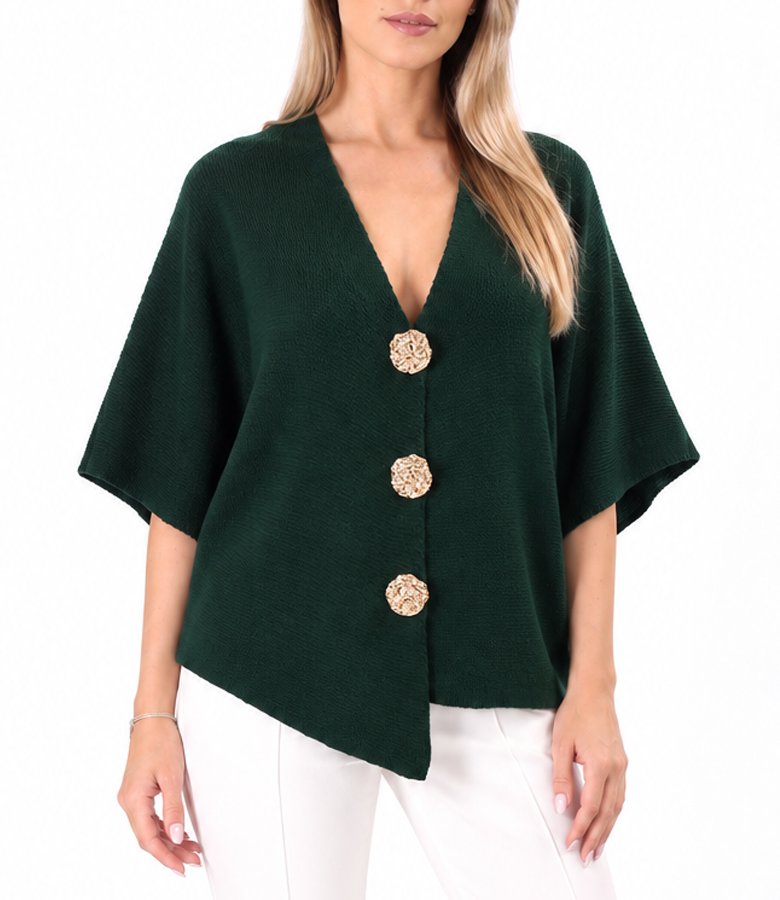 Relaxed-fit knit cardigan with detachable brooch-style gold buttons
