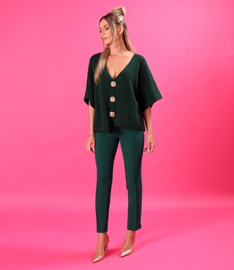 Relaxed-fit knit cardigan with detachable brooch-style gold buttons