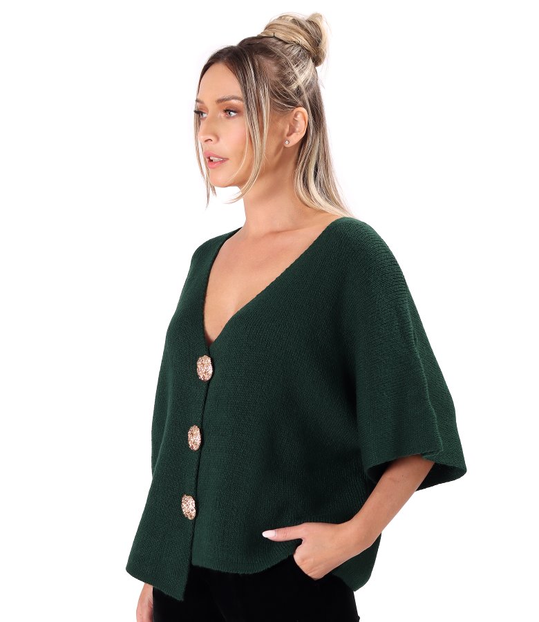 Relaxed-fit knit cardigan with detachable brooch-style gold buttons