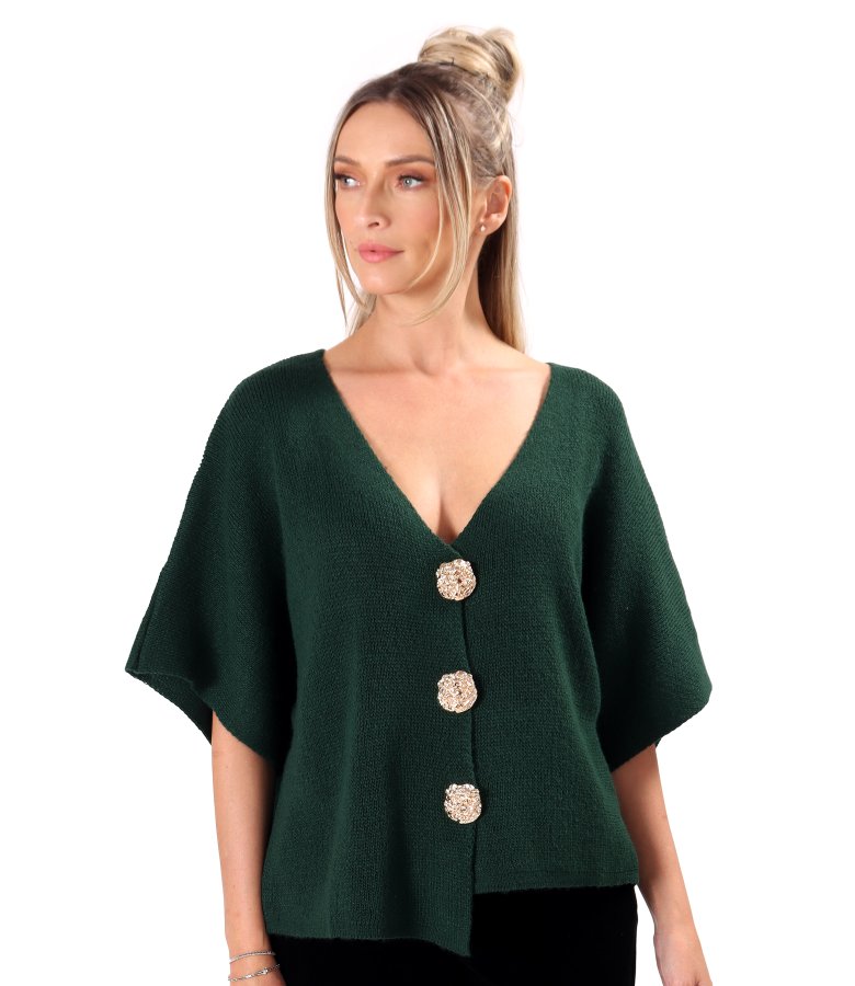 Relaxed-fit knit cardigan with detachable brooch-style gold buttons