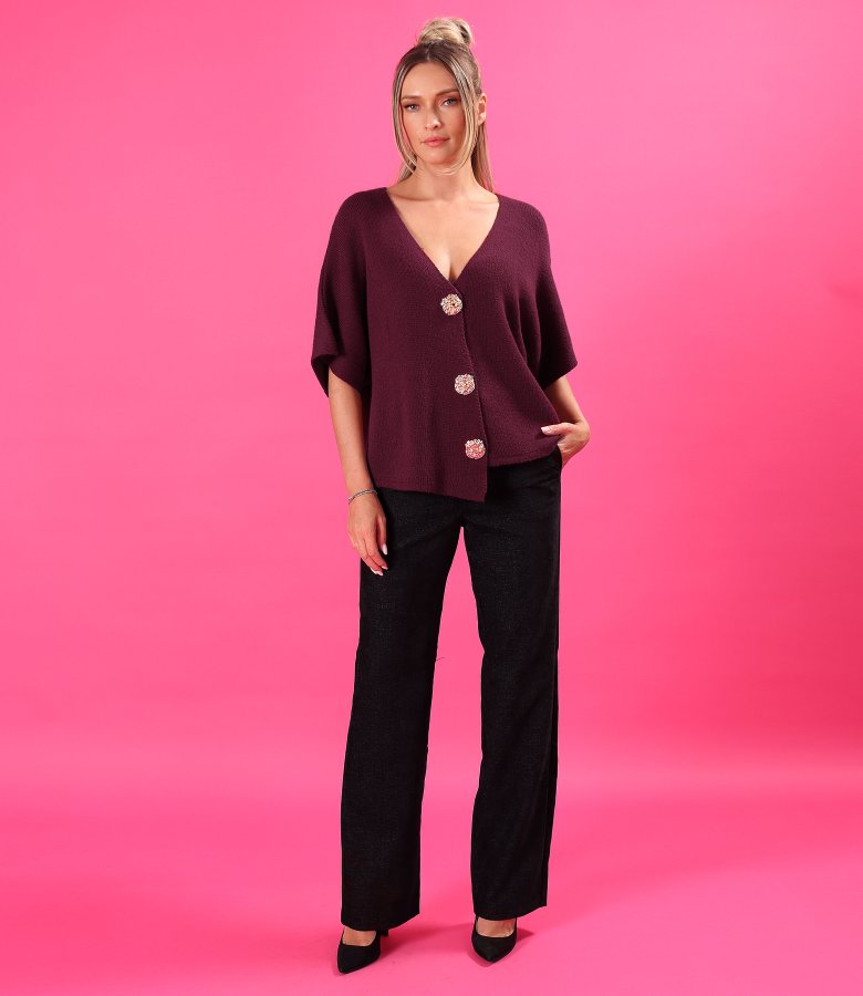 Relaxed-fit knit cardigan with detachable brooch-style gold buttons