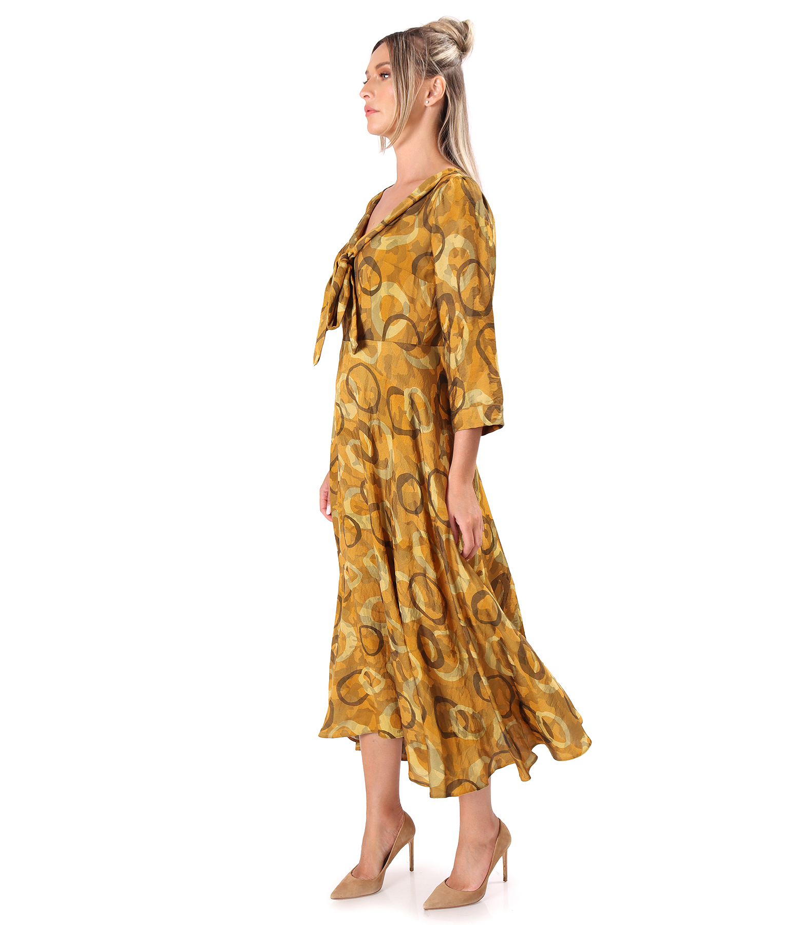 Midi viscose dress with scarf collar