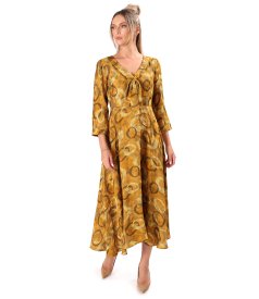 Midi viscose dress with scarf collar