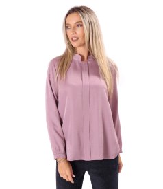 Satin viscose blouse with tunic collar