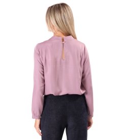 Satin viscose blouse with tunic collar