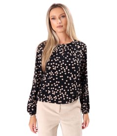 Long-sleeved polka-dot viscose blouse