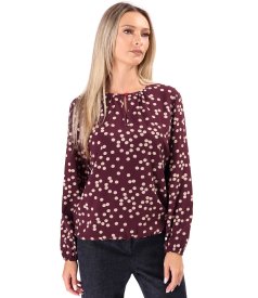 Long-sleeved polka-dot printed viscose blouse