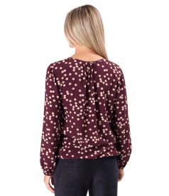 Long-sleeved polka-dot printed viscose blouse