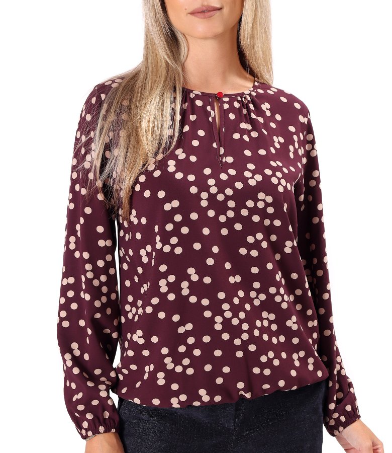 Long-sleeved polka-dot printed viscose blouse